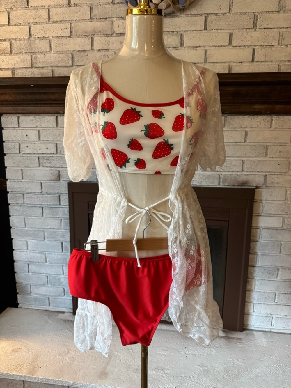 3 Piece Set, Bathing Suit and Lace Cover